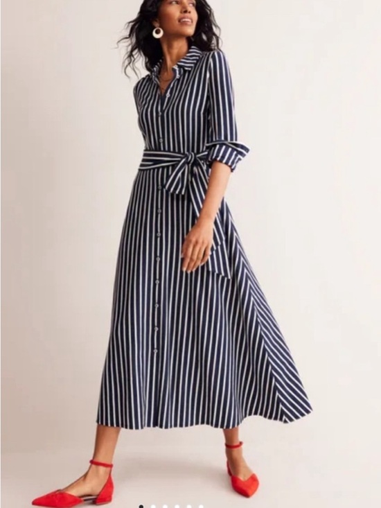 Boden Dresses & Skirts - Boden Marcia Jersey Shirt Dress Midi Navy White stripes 6 Petite